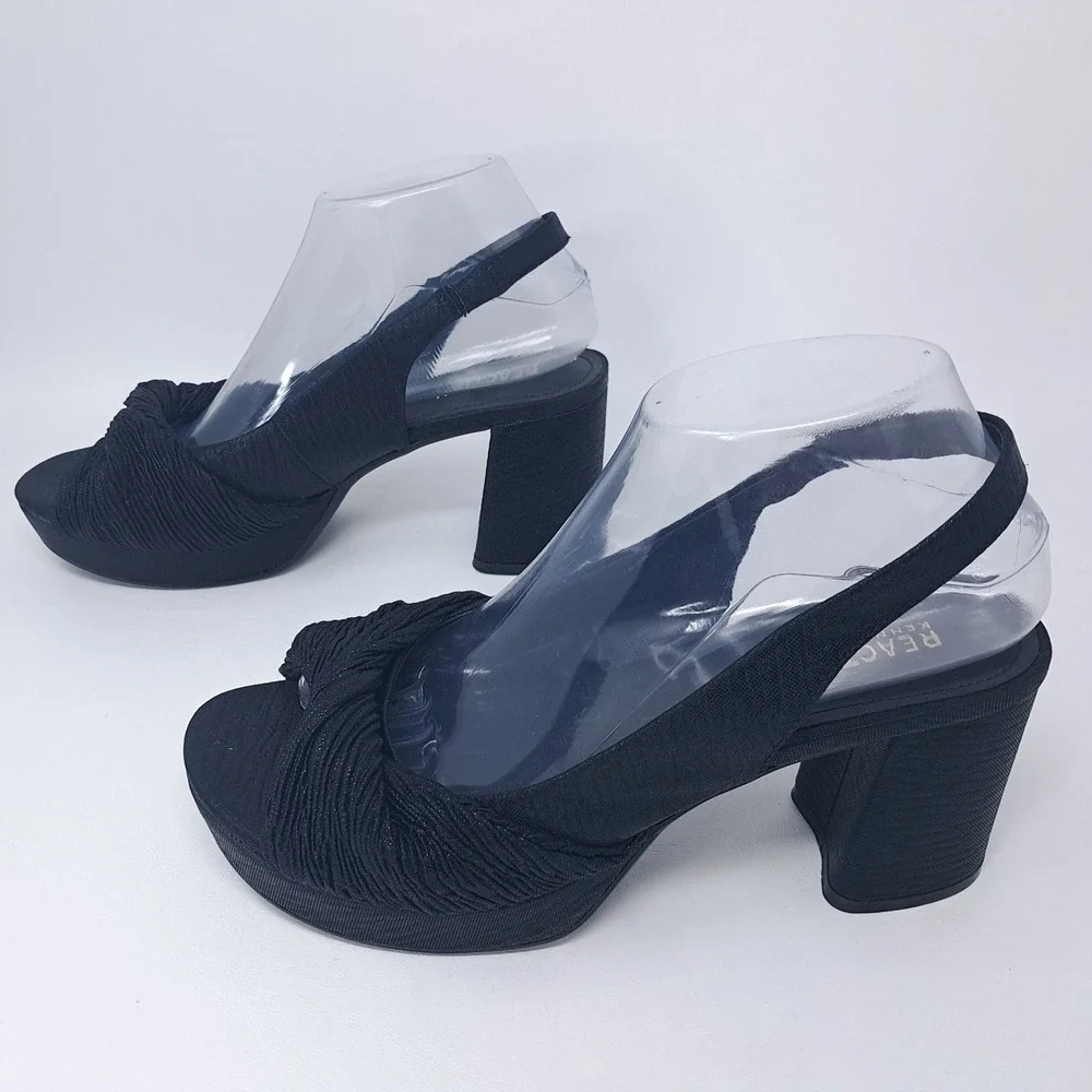 Reaction Kenneth Cole Rylee Twisted Fabric Platform Black Slingback Heels Size 8